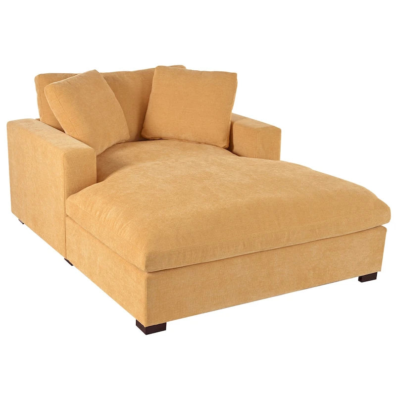 Yellow 53.5 Chaise Lounge Chair with Wood Legs 4