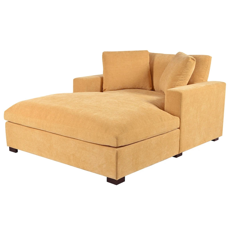 Yellow 53.5 Chaise Lounge Chair with Wood Legs 6
