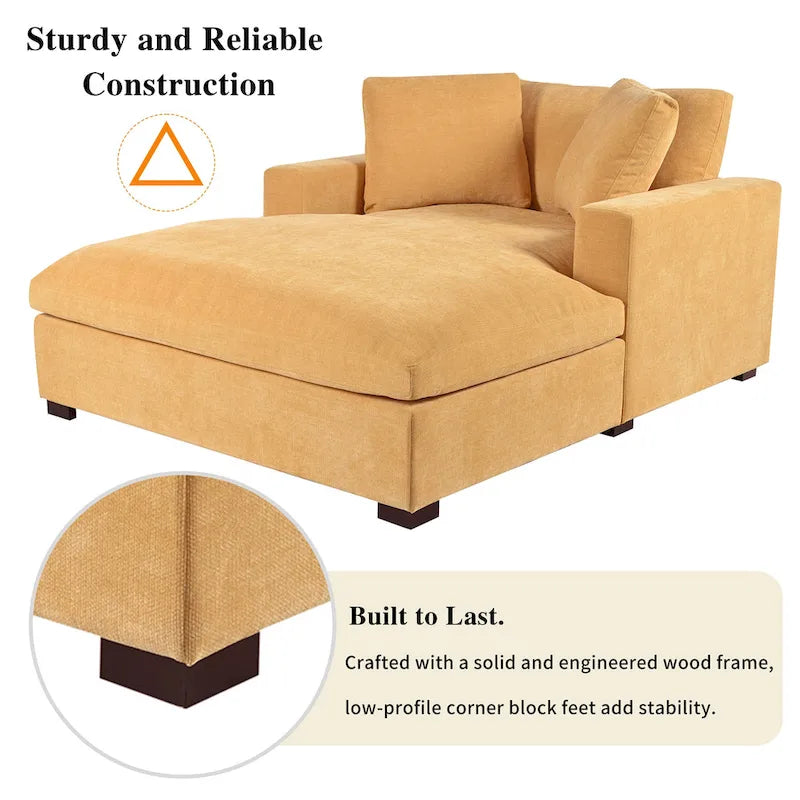 Yellow 53.5 Chaise Lounge Chair with Wood Legs 14