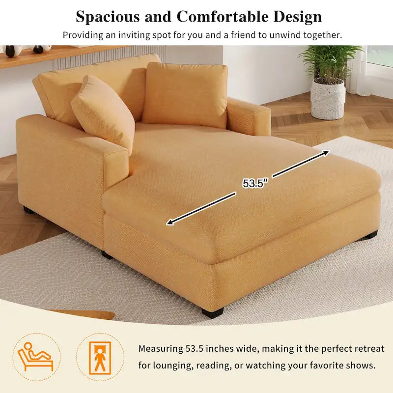 Yellow 53.5 Chaise Lounge Chair with Wood Legs 17