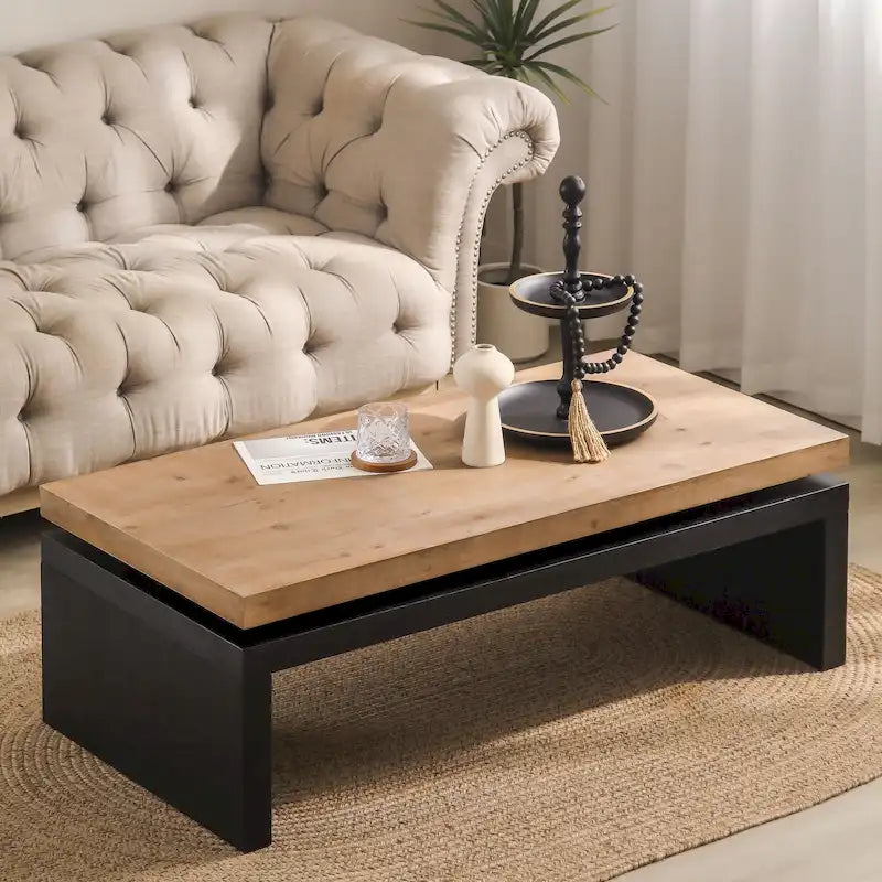 Black and Natural Wood Living Room Table Versatile Coffee Table 2-Tiered Wood Tabletop Table 10