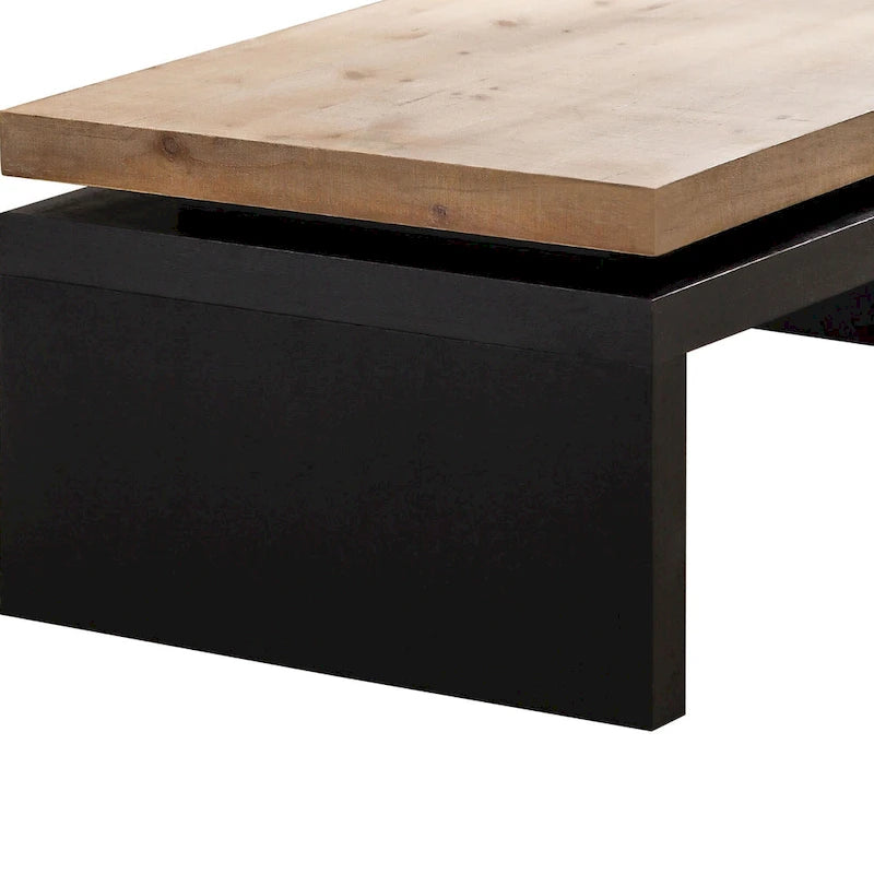 Black and Natural Wood Living Room Table Versatile Coffee Table 2-Tiered Wood Tabletop Table 9