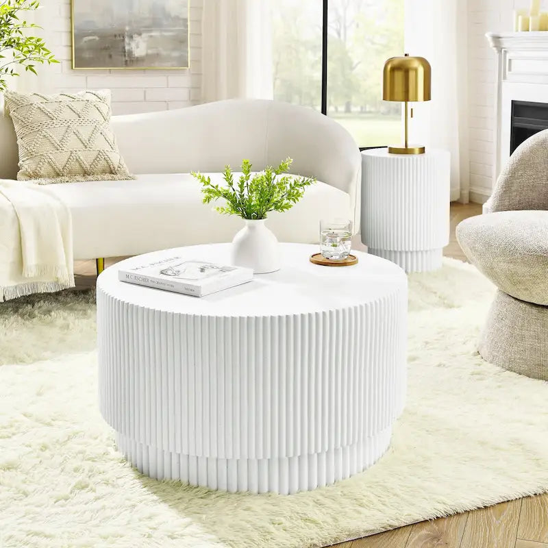 15.72-inch H-Barrel Coffee Table, Nordic Style, Simple Design, Suitable For Indoor And Outdoor Use, Magnesium Oxide Material 36