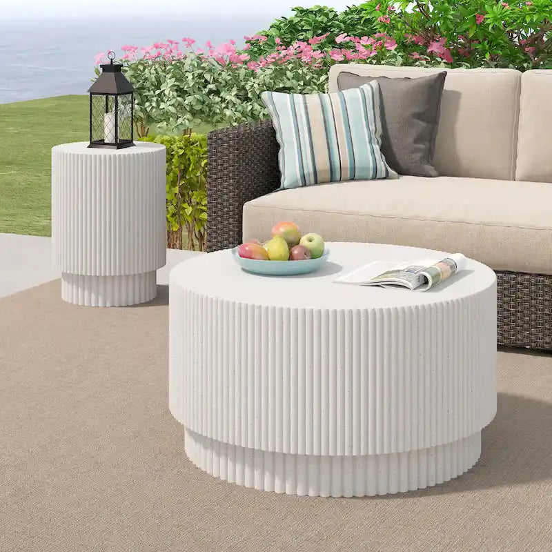 15.72-inch H-Barrel Coffee Table, Nordic Style, Simple Design, Suitable For Indoor And Outdoor Use, Magnesium Oxide Material 10