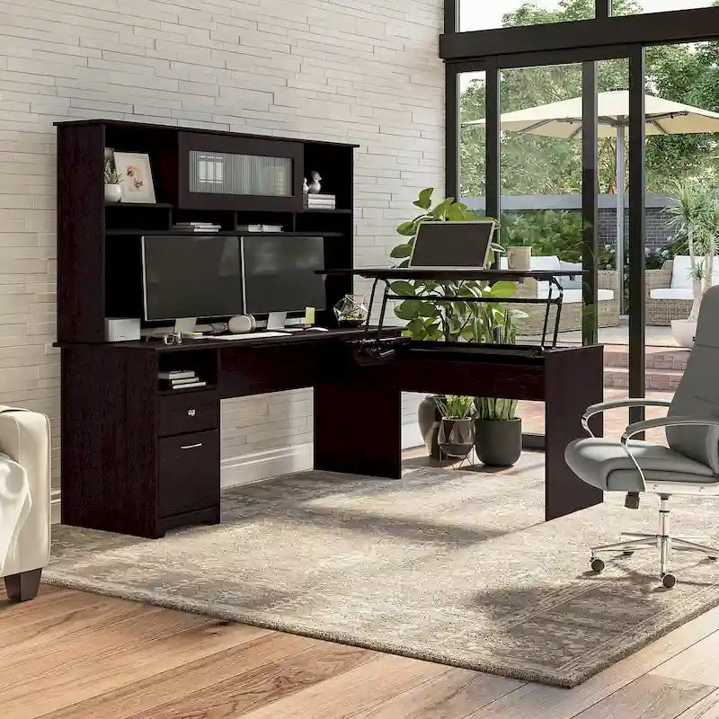 72W 3-position L-shaped Sit to Stand Desk with Hutch by Bush Furniture 43