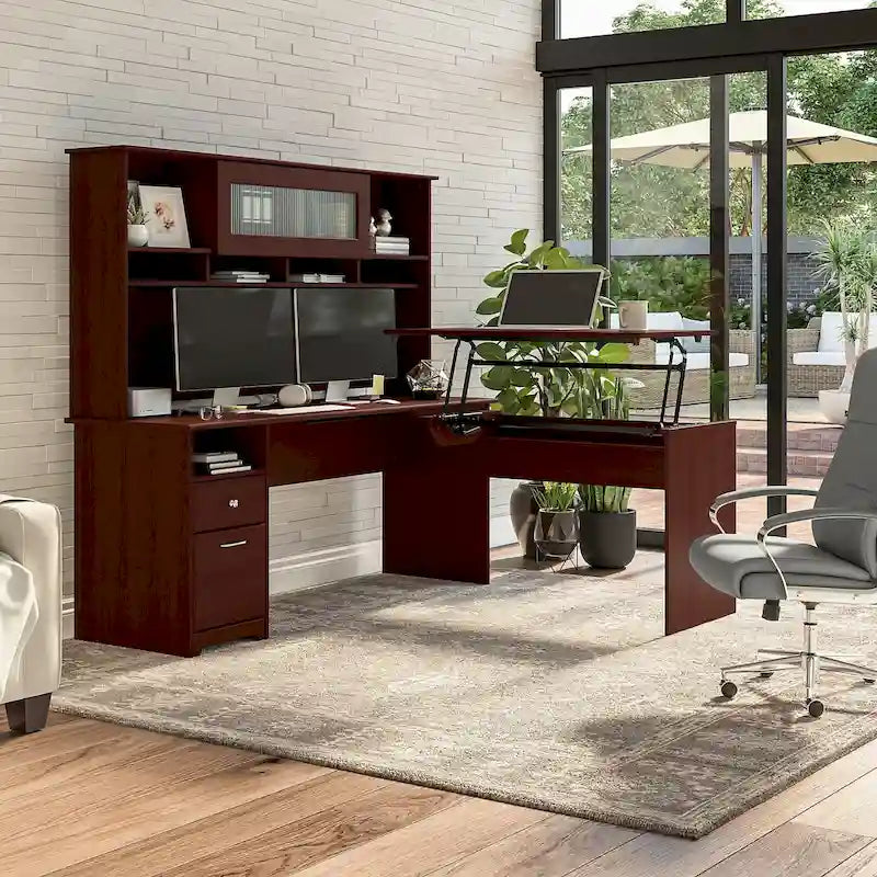 72W 3-position L-shaped Sit to Stand Desk with Hutch by Bush Furniture 44