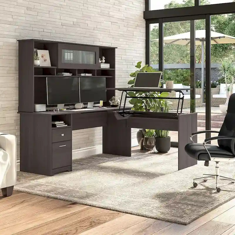 72W 3-position L-shaped Sit to Stand Desk with Hutch by Bush Furniture 46
