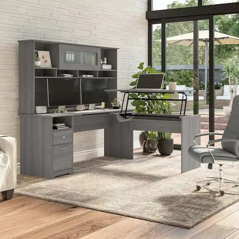 72W 3-position L-shaped Sit to Stand Desk with Hutch by Bush Furniture 47