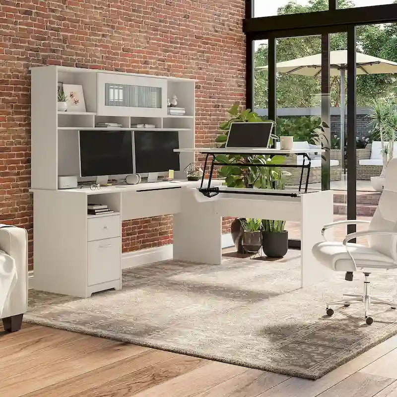 72W 3-position L-shaped Sit to Stand Desk with Hutch by Bush Furniture 48