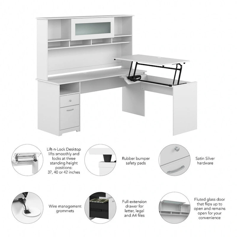 72W 3-position L-shaped Sit to Stand Desk with Hutch by Bush Furniture 8