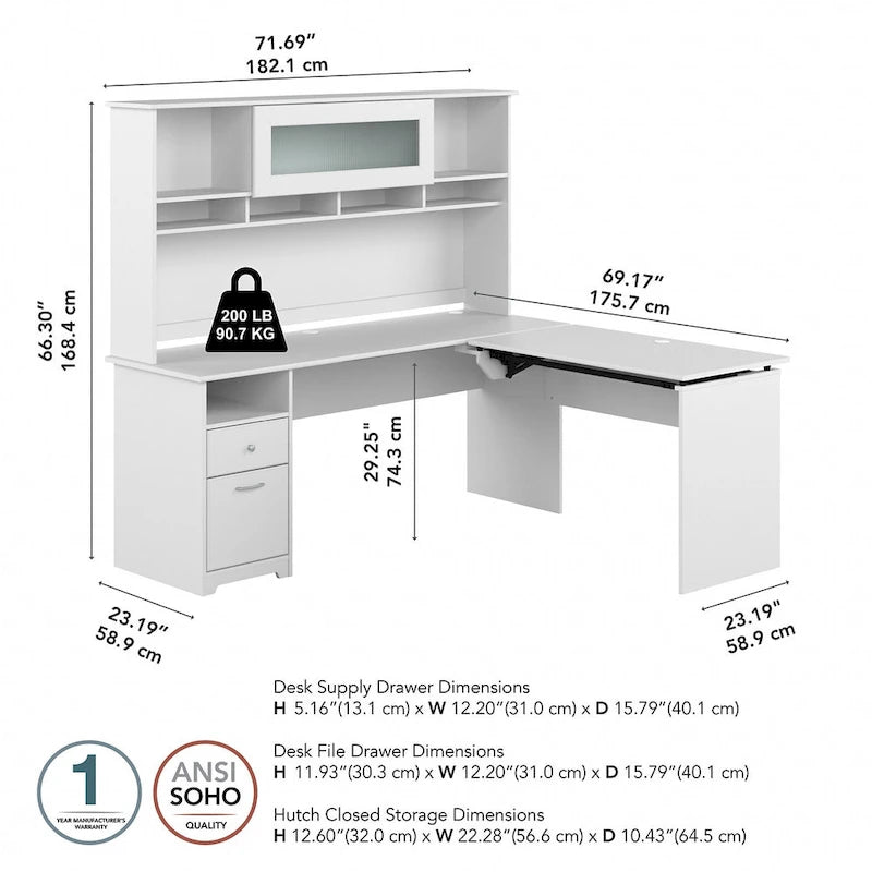 72W 3-position L-shaped Sit to Stand Desk with Hutch by Bush Furniture 12