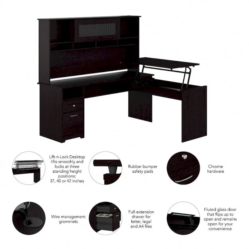 72W 3-position L-shaped Sit to Stand Desk with Hutch by Bush Furniture 15