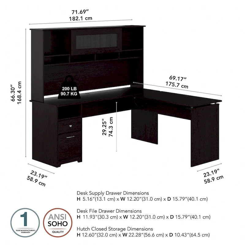 72W 3-position L-shaped Sit to Stand Desk with Hutch by Bush Furniture 19