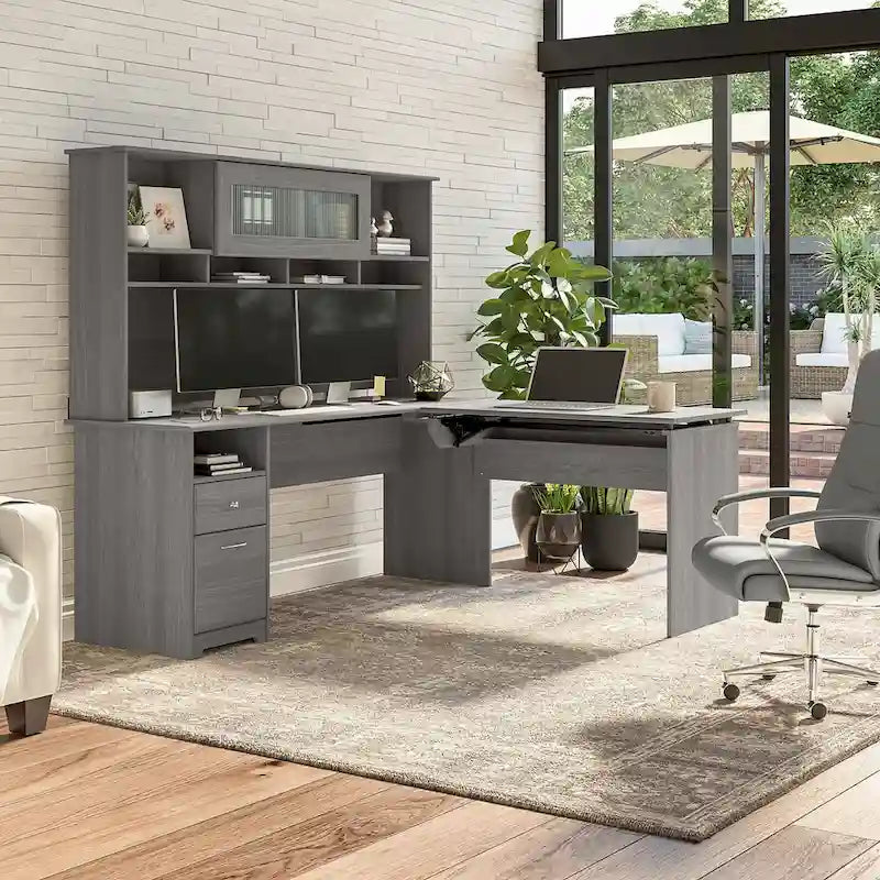 72W 3-position L-shaped Sit to Stand Desk with Hutch by Bush Furniture 23
