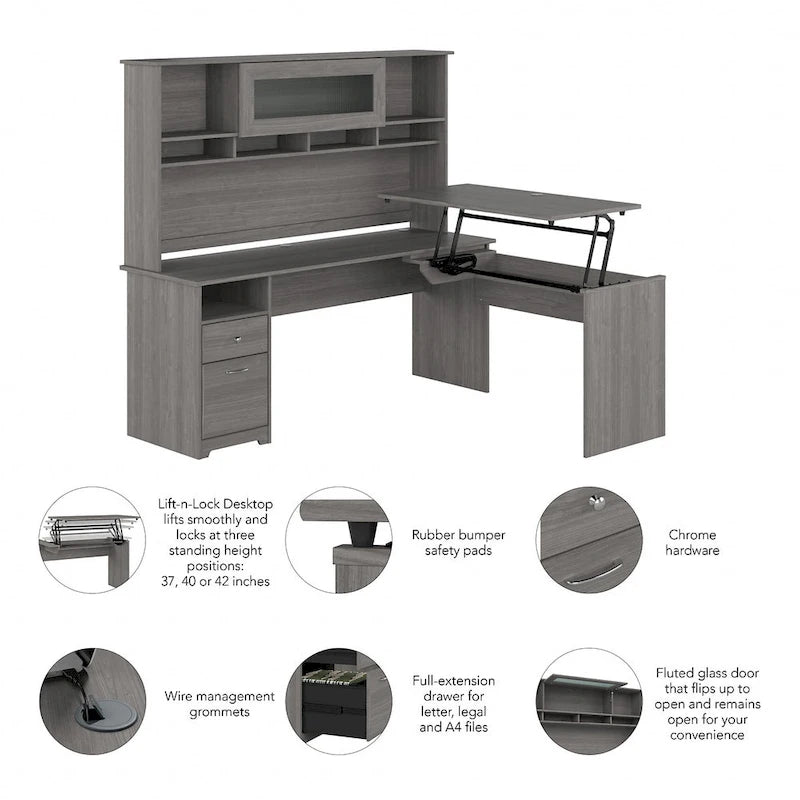 72W 3-position L-shaped Sit to Stand Desk with Hutch by Bush Furniture 25