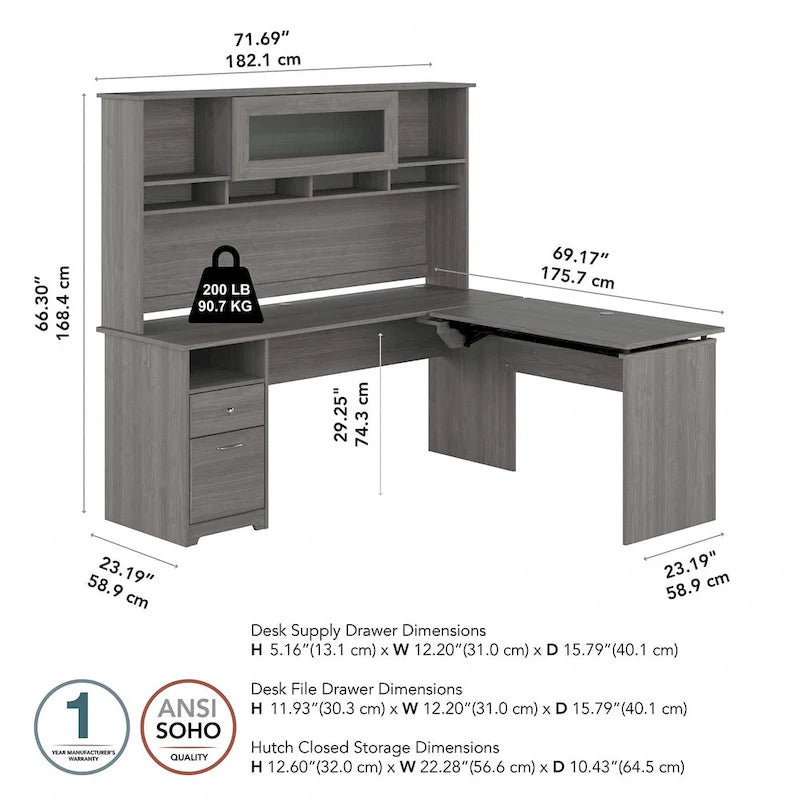72W 3-position L-shaped Sit to Stand Desk with Hutch by Bush Furniture 29