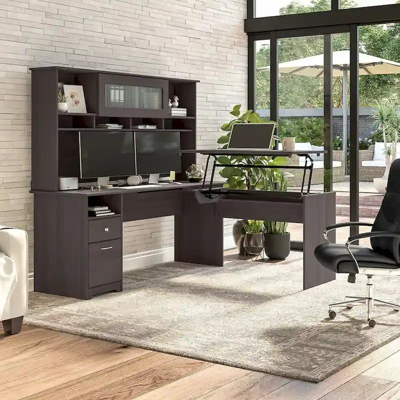 72W 3-position L-shaped Sit to Stand Desk with Hutch by Bush Furniture 31
