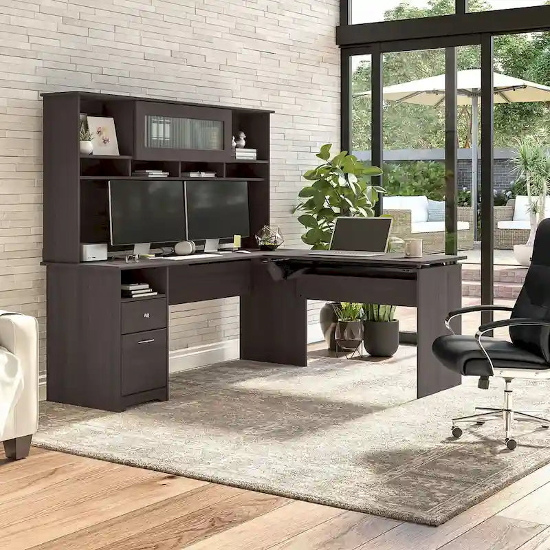 72W 3-position L-shaped Sit to Stand Desk with Hutch by Bush Furniture 33