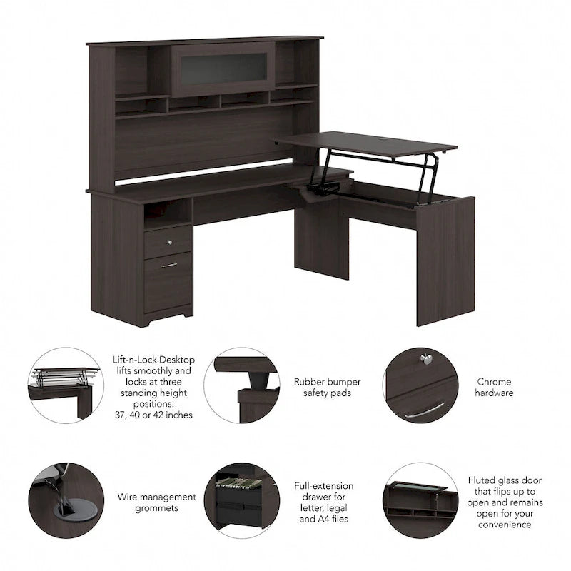72W 3-position L-shaped Sit to Stand Desk with Hutch by Bush Furniture 35