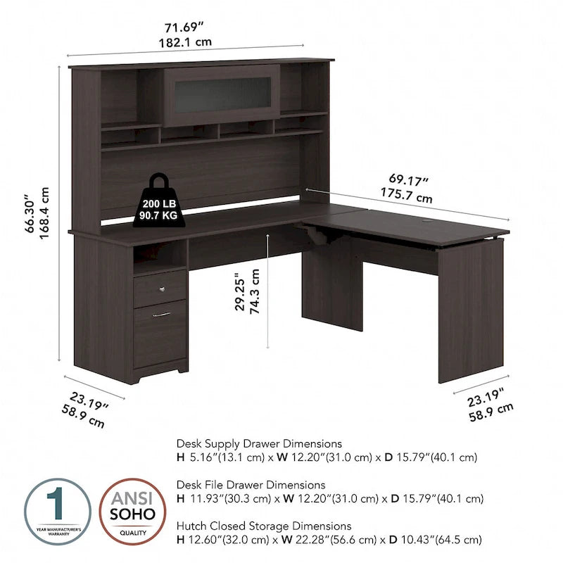 72W 3-position L-shaped Sit to Stand Desk with Hutch by Bush Furniture 39