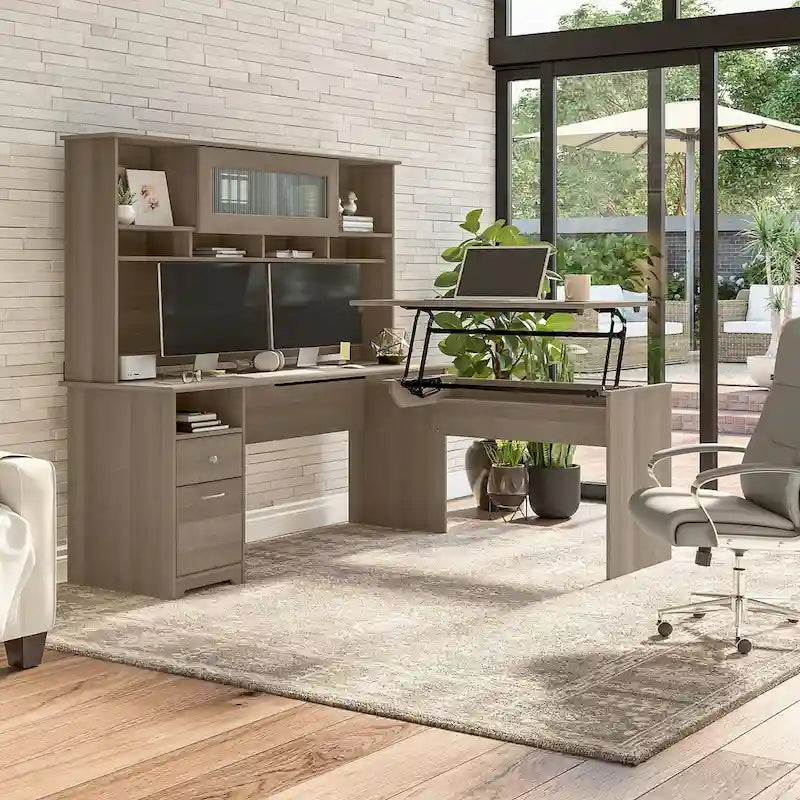 72W 3-position L-shaped Sit to Stand Desk with Hutch by Bush Furniture 41