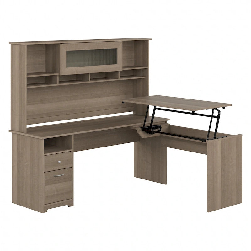 72W 3-position L-shaped Sit to Stand Desk with Hutch by Bush Furniture 42