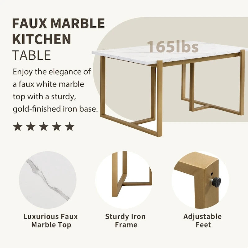 7-Piece Faux Marble Modern Dining Table Set with 6 Upholstered Chairs 6