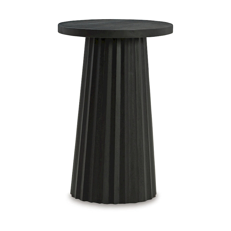 Tavolino Ceil, Base Rotonda Scanalata in Legno Massello Nero Classico, 35 cm