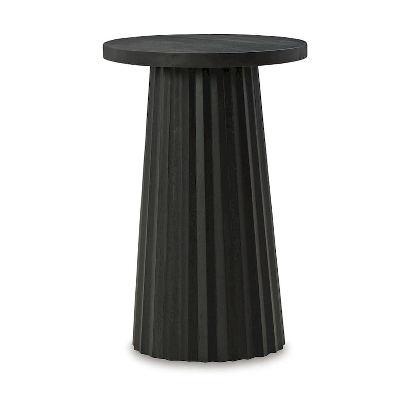 Tavolino Ceil, Base Rotonda Scanalata in Legno Massello Nero Classico, 35 cm 3