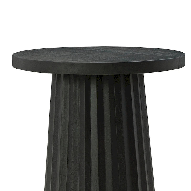 Tavolino Ceil, Base Rotonda Scanalata in Legno Massello Nero Classico, 35 cm 4