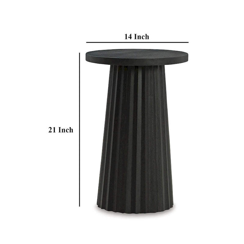 Tavolino Ceil, Base Rotonda Scanalata in Legno Massello Nero Classico, 35 cm 6
