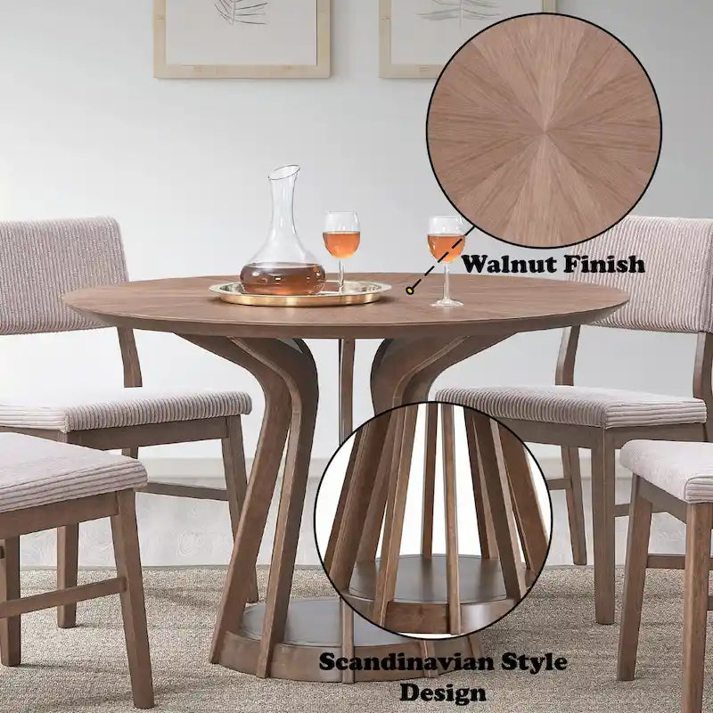 Walnut Finish Round Dining Table 4