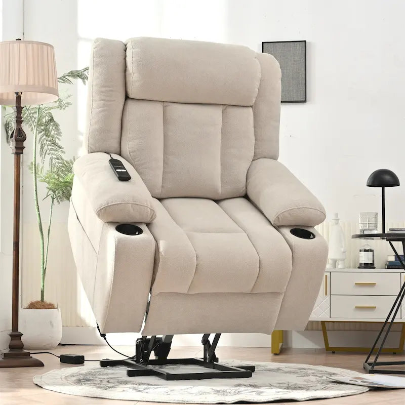 Power Lift Recliner Chair for Elderly, Fabric Lift Chairs w/ Extended Footrest, with 2 Cup Holders,Side Pockets, Remote Control 21