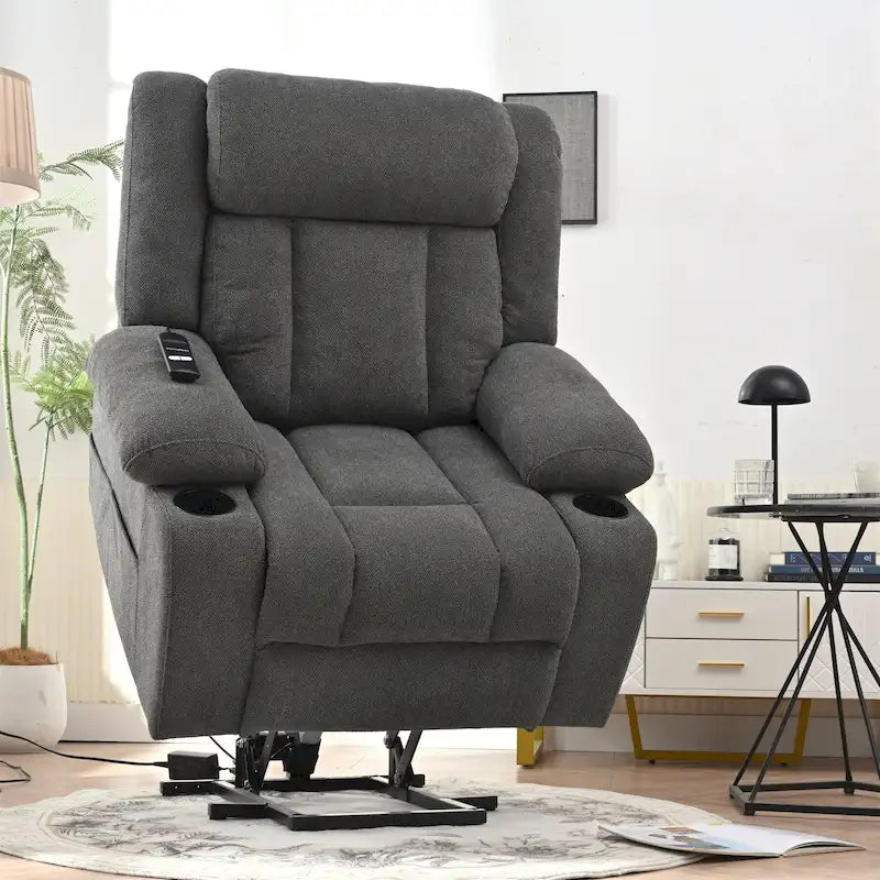 Power Lift Recliner Chair for Elderly, Fabric Lift Chairs w/ Extended Footrest, with 2 Cup Holders,Side Pockets, Remote Control 22