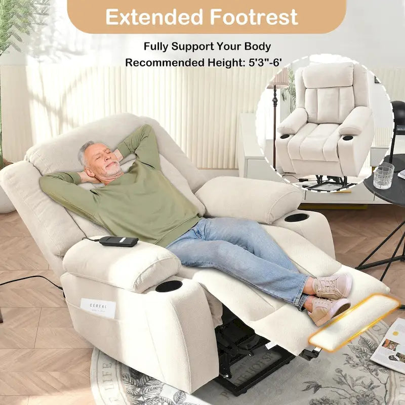 Power Lift Recliner Chair for Elderly, Fabric Lift Chairs w/ Extended Footrest, with 2 Cup Holders,Side Pockets, Remote Control 2
