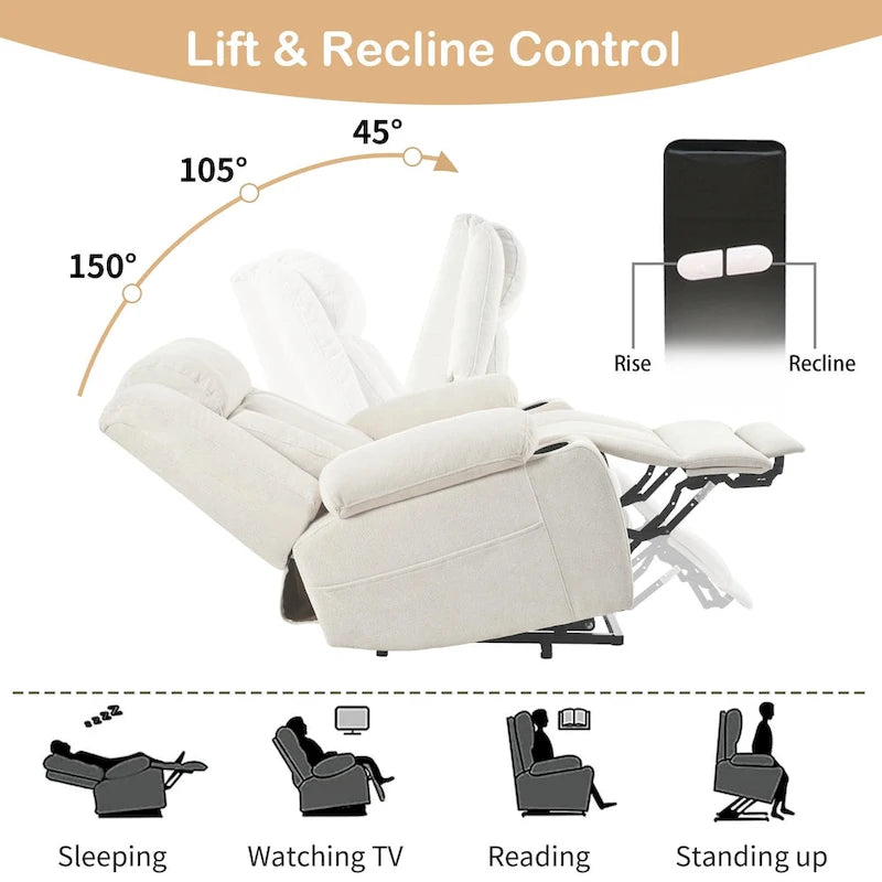 Power Lift Recliner Chair for Elderly, Fabric Lift Chairs w/ Extended Footrest, with 2 Cup Holders,Side Pockets, Remote Control 3