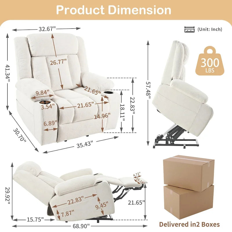 Power Lift Recliner Chair for Elderly, Fabric Lift Chairs w/ Extended Footrest, with 2 Cup Holders,Side Pockets, Remote Control 4