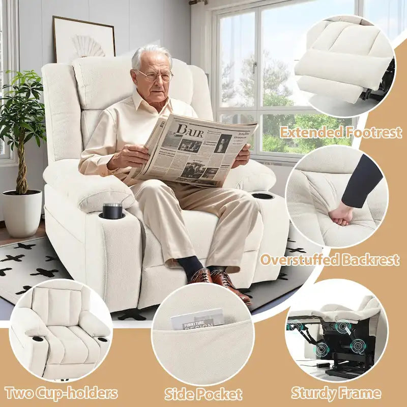 Power Lift Recliner Chair for Elderly, Fabric Lift Chairs w/ Extended Footrest, with 2 Cup Holders,Side Pockets, Remote Control 6