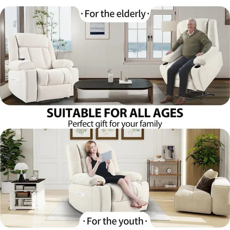 Power Lift Recliner Chair for Elderly, Fabric Lift Chairs w/ Extended Footrest, with 2 Cup Holders,Side Pockets, Remote Control 7