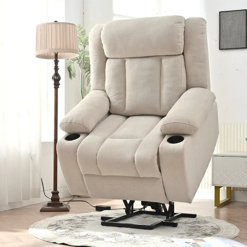 Power Lift Recliner Chair for Elderly, Fabric Lift Chairs w/ Extended Footrest, with 2 Cup Holders,Side Pockets, Remote Control 8