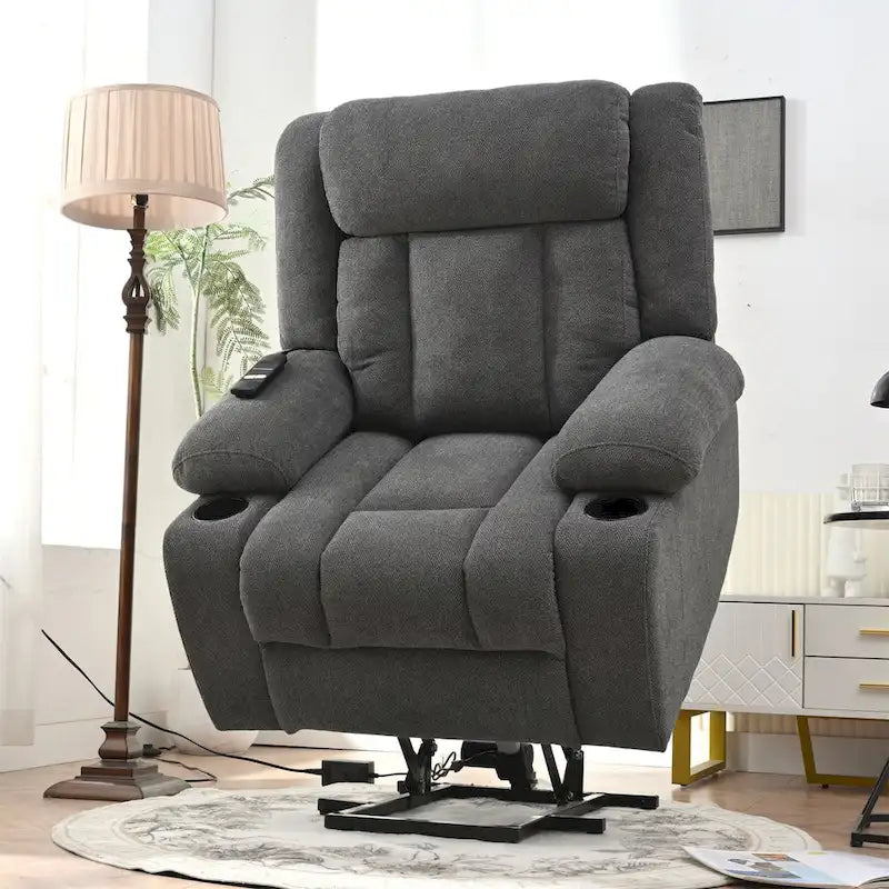 Power Lift Recliner Chair for Elderly, Fabric Lift Chairs w/ Extended Footrest, with 2 Cup Holders,Side Pockets, Remote Control 12