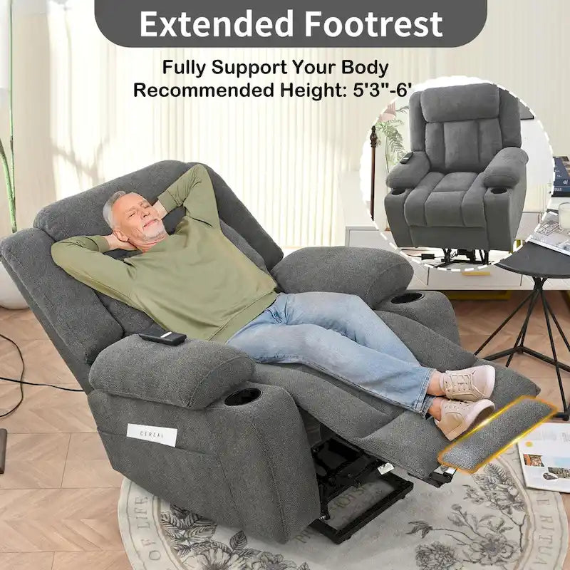Power Lift Recliner Chair for Elderly, Fabric Lift Chairs w/ Extended Footrest, with 2 Cup Holders,Side Pockets, Remote Control 13