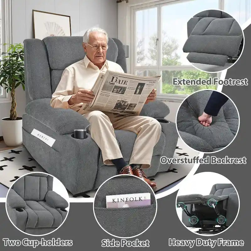 Power Lift Recliner Chair for Elderly, Fabric Lift Chairs w/ Extended Footrest, with 2 Cup Holders,Side Pockets, Remote Control 15