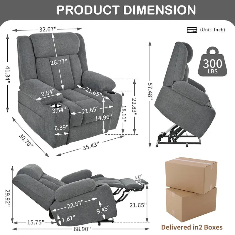 Power Lift Recliner Chair for Elderly, Fabric Lift Chairs w/ Extended Footrest, with 2 Cup Holders,Side Pockets, Remote Control 16