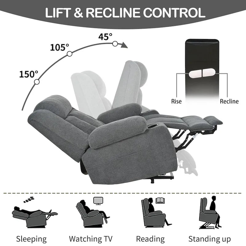 Power Lift Recliner Chair for Elderly, Fabric Lift Chairs w/ Extended Footrest, with 2 Cup Holders,Side Pockets, Remote Control 17
