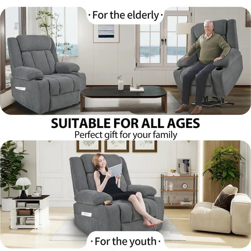 Power Lift Recliner Chair for Elderly, Fabric Lift Chairs w/ Extended Footrest, with 2 Cup Holders,Side Pockets, Remote Control 18