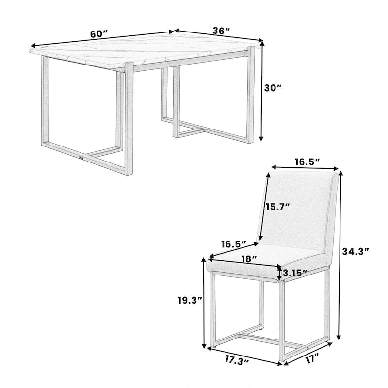 GDFStudio - Set da pranzo rettangolare moderno Carter con tavolo in finto marmo e sei sedie imbottite 7