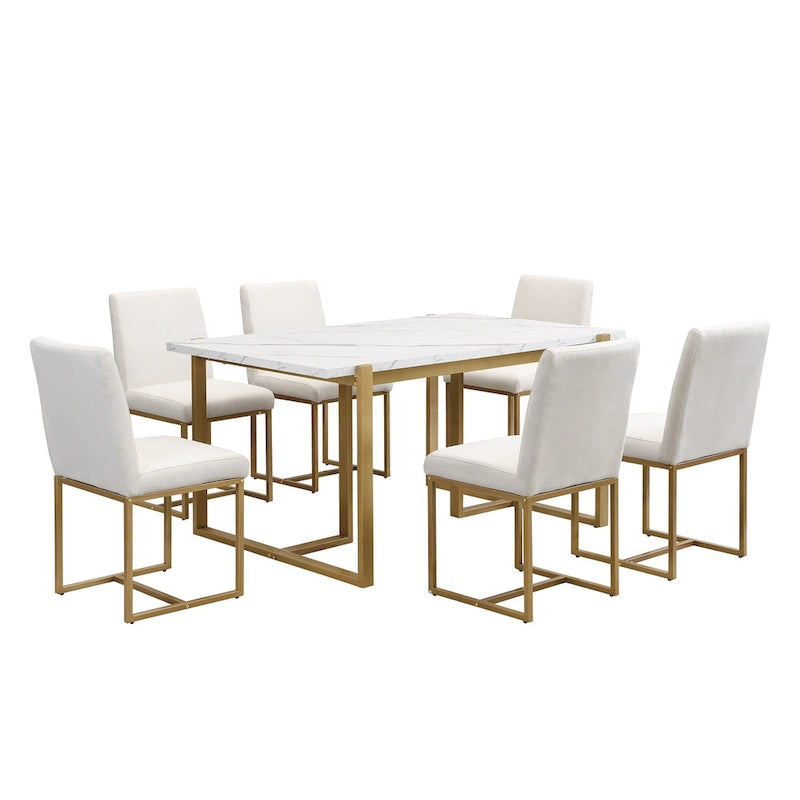 GDFStudio - Set da pranzo rettangolare moderno Carter con tavolo in finto marmo e sei sedie imbottite 8