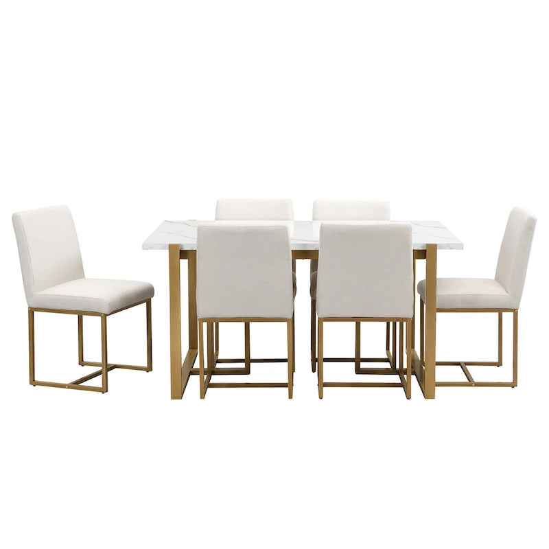 GDFStudio - Set da pranzo rettangolare moderno Carter con tavolo in finto marmo e sei sedie imbottite 9