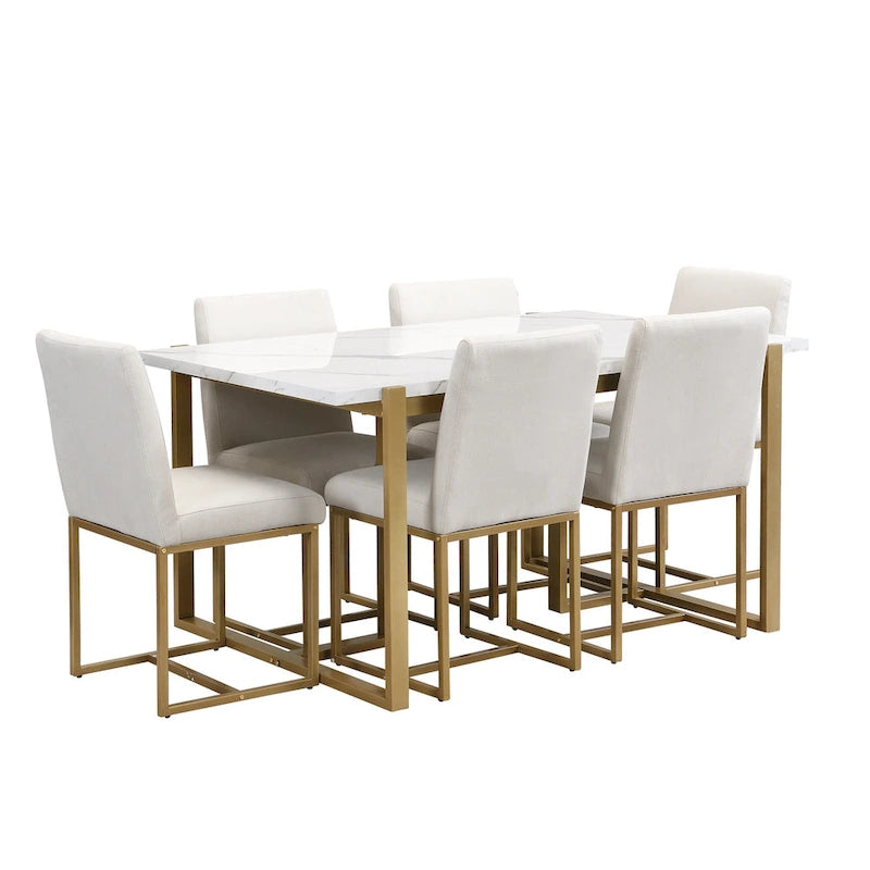 GDFStudio - Set da pranzo rettangolare moderno Carter con tavolo in finto marmo e sei sedie imbottite 10
